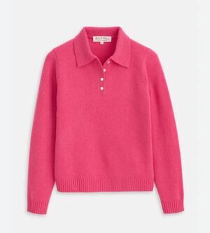 ALEX MILL Alice Polo In 100% Cashmere Pink Size Small